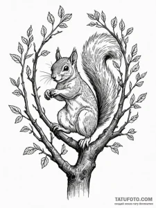 A squirrel mid-leap between two tree branches... - эскиз тату (№1754766113_0, 09.08.2025 19:01) — Tatufoto.com