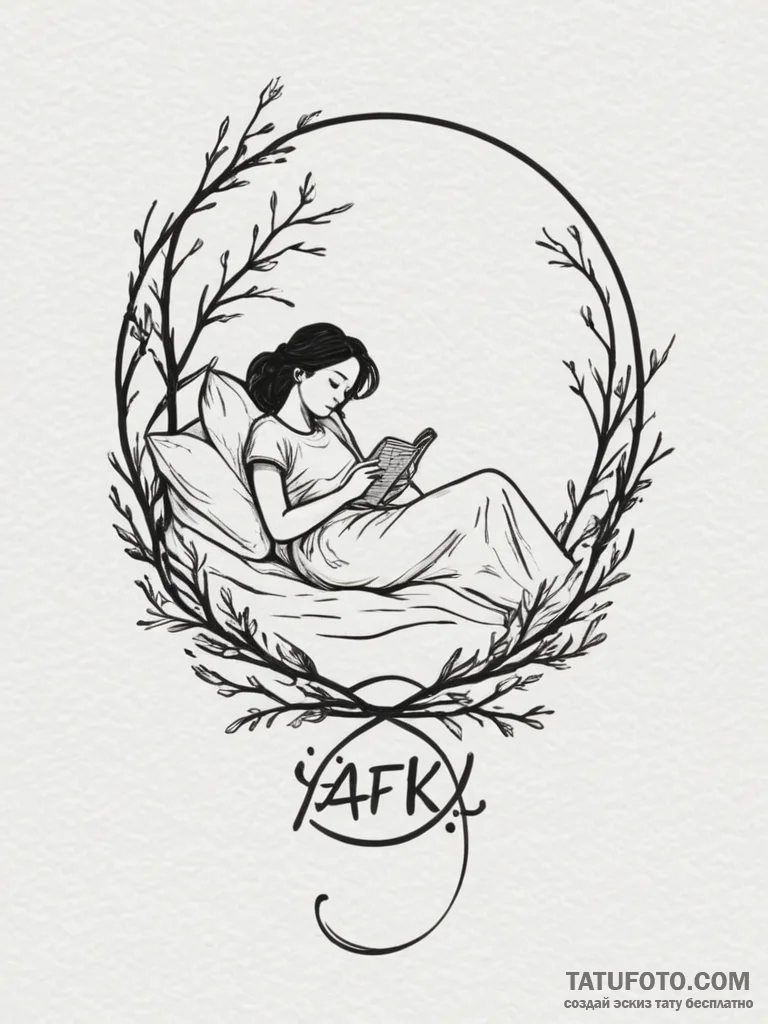 Tattoo design 'afk' with a sleeping character... - эскиз тату (№1754766317_0, 09.08.2025 19:05) — Tatufoto.com