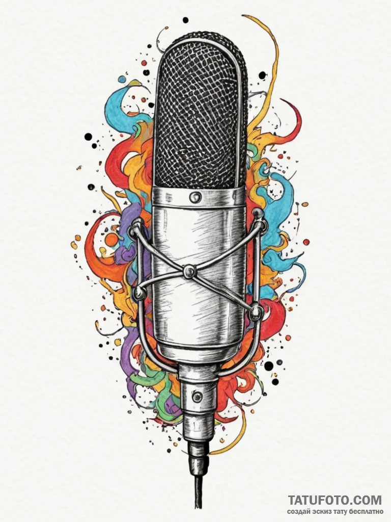 Tattoo sketch a microphone on one, a speaker... - эскиз тату (№1754766927_0, 09.08.2025 19:15) — Tatufoto.com
