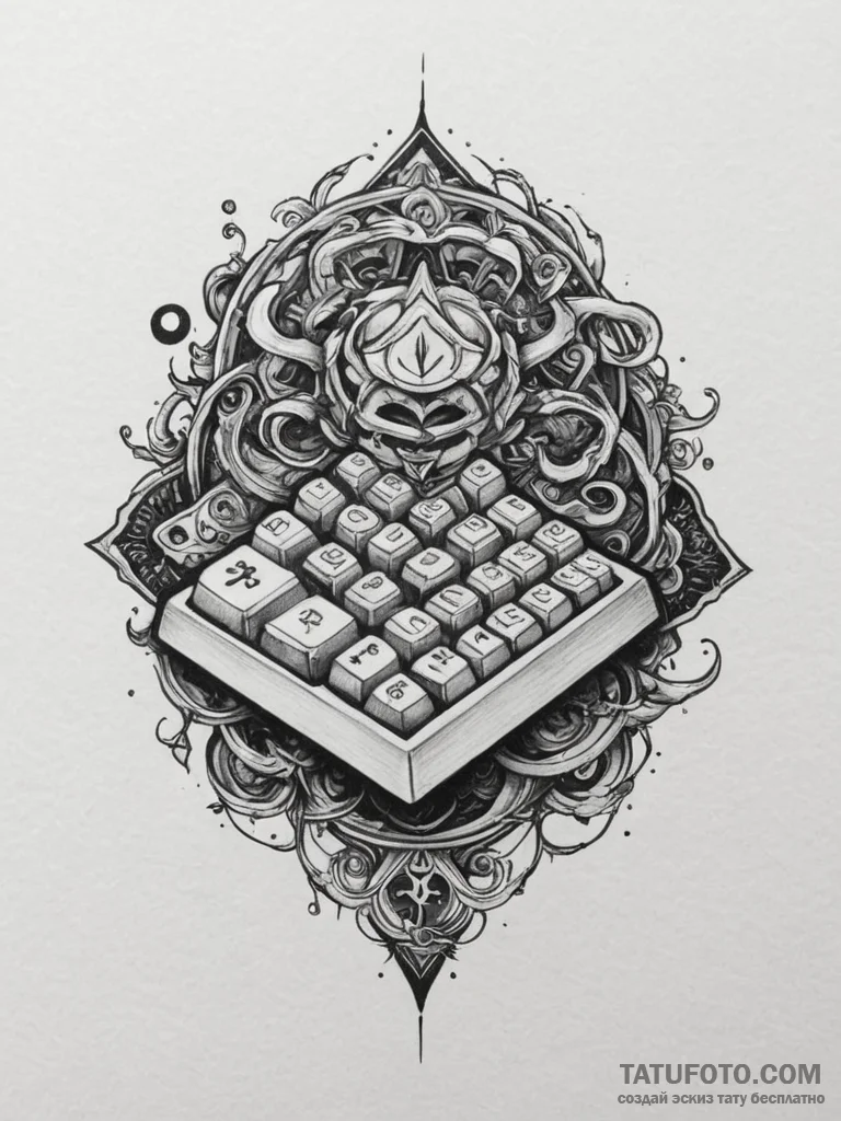 Tattoo design a stylized mechanical keyboard... - эскиз тату (№1754767726_0, 09.08.2025 19:28) — Tatufoto.com