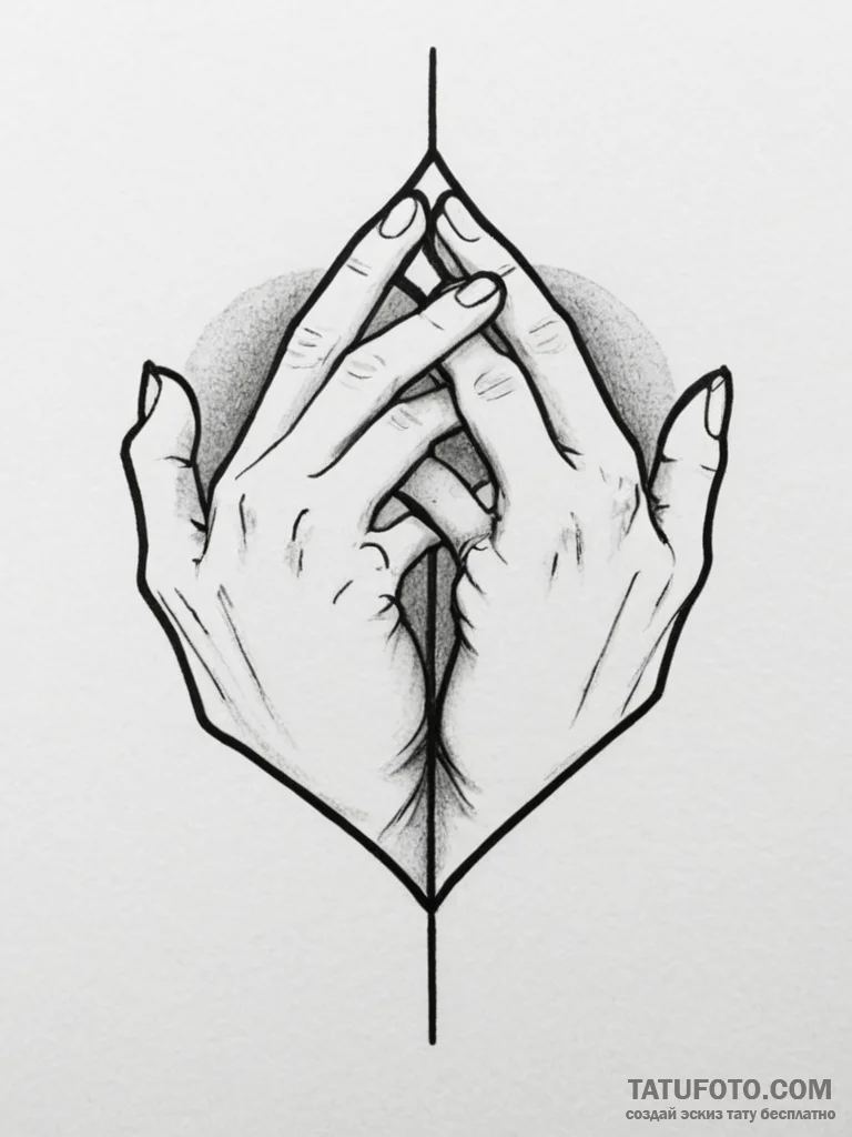 Tattoo sketch two hands forming a heart shape... - эскиз тату (№1754768123_0, 09.08.2025 19:35) — Tatufoto.com