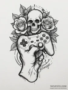 Tattoo design a gamer's hand holding a glowin... - эскиз тату (№1754768520_0, 09.08.2025 19:42) — Tatufoto.com