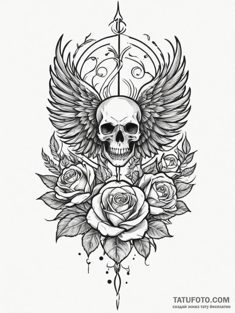 Firebird, ink illustration for tattoo, chican... - эскиз тату (№1754768719_0, 09.08.2025 19:45) — Tatufoto.com
