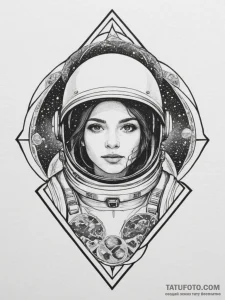 An astronaut's helmet reflecting the earth.,... - эскиз тату (№1754770133_0, 09.08.2025 20:08) — Tatufoto.com