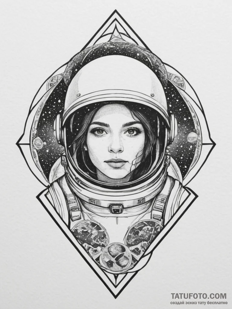 An astronaut's helmet reflecting the earth.,... - эскиз тату (№1754770133_0, 09.08.2025 20:08) — Tatufoto.com