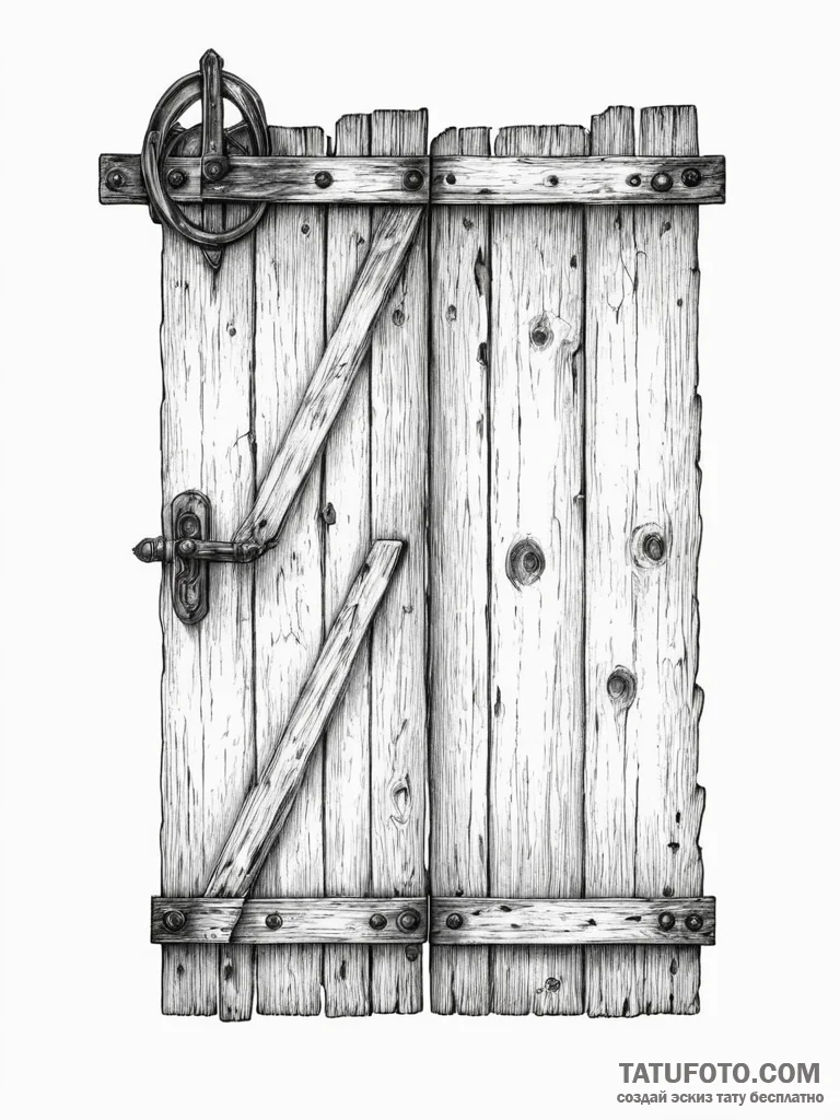 A shot of an old, weathered barn door with a... - эскиз тату (№1754770924_0, 09.08.2025 20:22) — Tatufoto.com