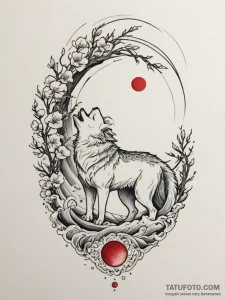 Tattoo sketch: a stylized wolf howling at a l... - эскиз тату (№1754772741_0, 09.08.2025 20:52) — Tatufoto.com