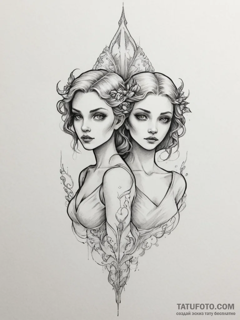Tattoo sketch gemini twins, one fading into a... - эскиз тату (№1754774746_0, 09.08.2025 21:25) — Tatufoto.com