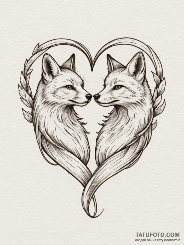 Tattoo design two foxes, their tails forming... - эскиз тату (№1754774947_0, 09.08.2025 21:29) — Tatufoto.com