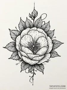 A single cotton plant boll, tattoo flash shee... - эскиз тату (№1754775743_0, 09.08.2025 21:42) — Tatufoto.com