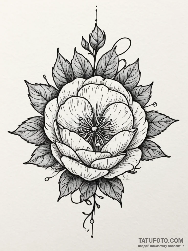 A single cotton plant boll, tattoo flash shee... - эскиз тату (№1754775743_0, 09.08.2025 21:42) — Tatufoto.com