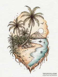 Tattoo design a tropical island with palm tre... - эскиз тату (№1754775941_0, 09.08.2025 21:45) — Tatufoto.com