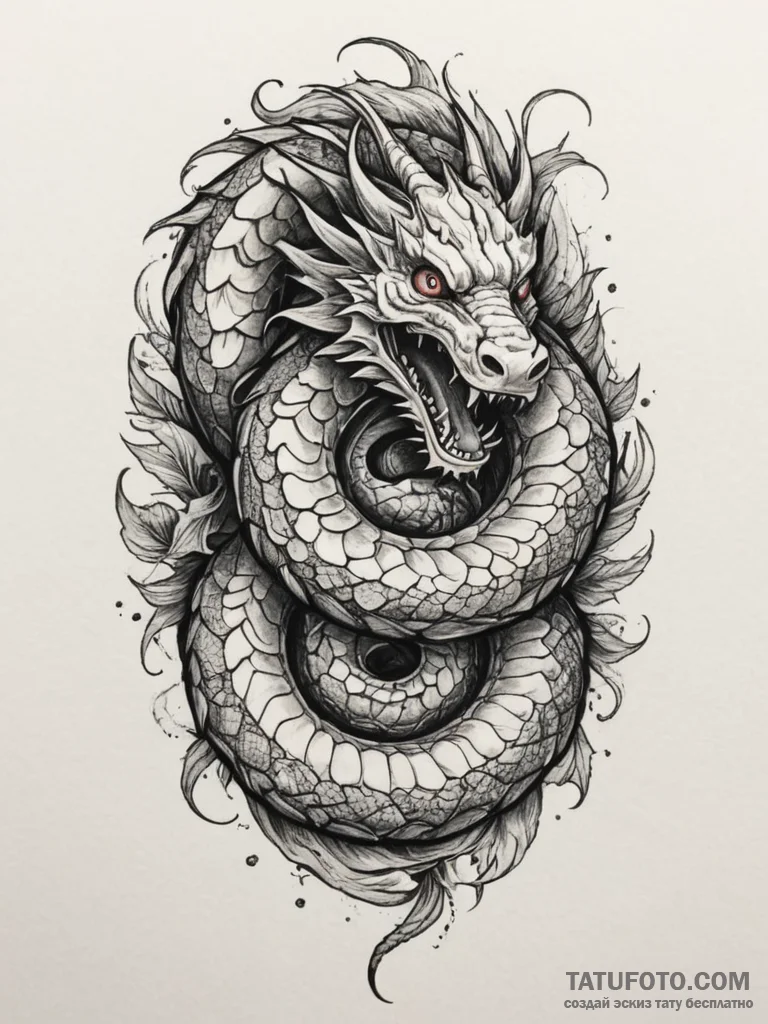 Tattoo design a coiled serpent or dragon, rep... - эскиз тату (№1754776345_0, 09.08.2025 21:52) — Tatufoto.com