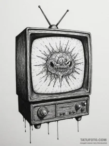 Tattoo sketch an old crt tv displaying a stat... - эскиз тату (№1754777549_0, 09.08.2025 22:12) — Tatufoto.com