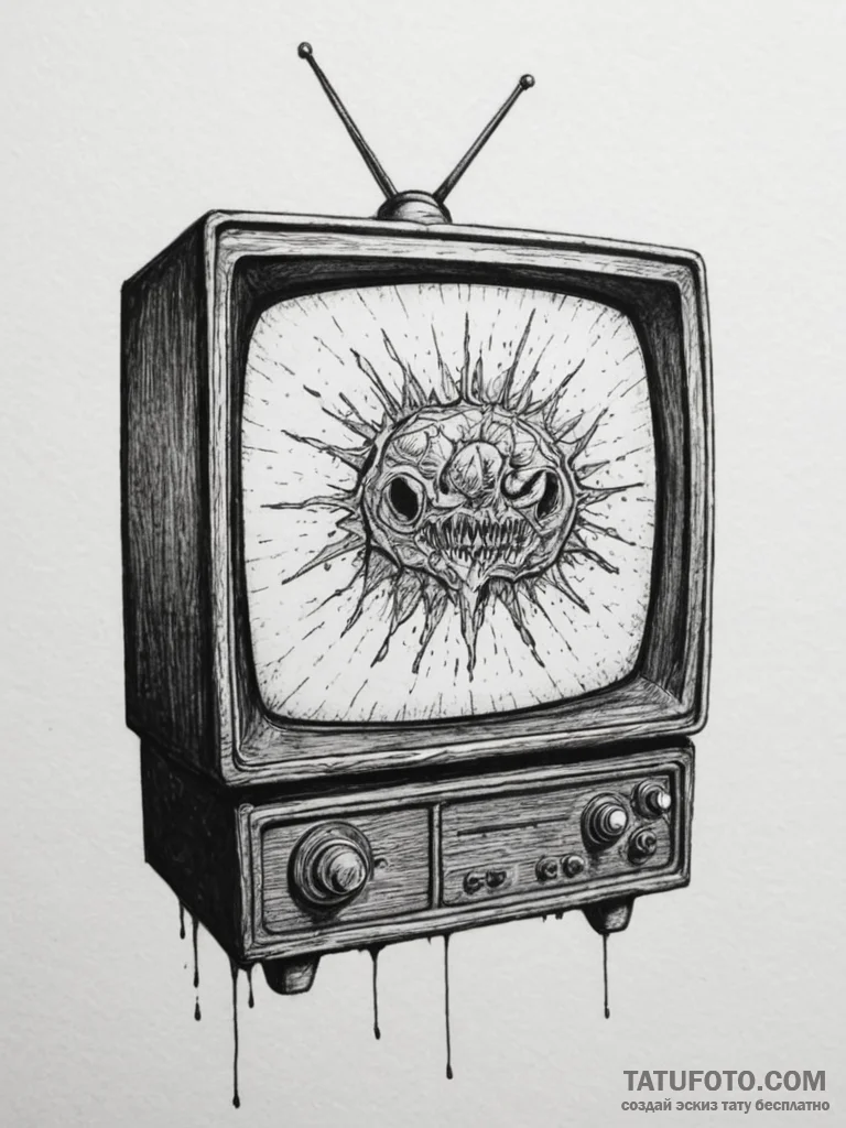 Tattoo sketch an old crt tv displaying a stat... - эскиз тату (№1754777549_0, 09.08.2025 22:12) — Tatufoto.com