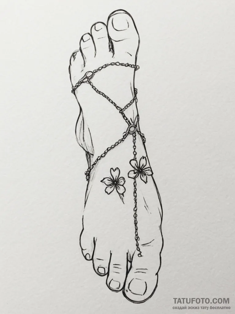 Tattoo sketch a foot with delicate ankle chai... - эскиз тату (№1754778355_0, 09.08.2025 22:25) — Tatufoto.com