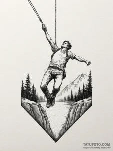 A person bungee jumping from a bridge., artis... - эскиз тату (№1754778558_0, 09.08.2025 22:29) — Tatufoto.com