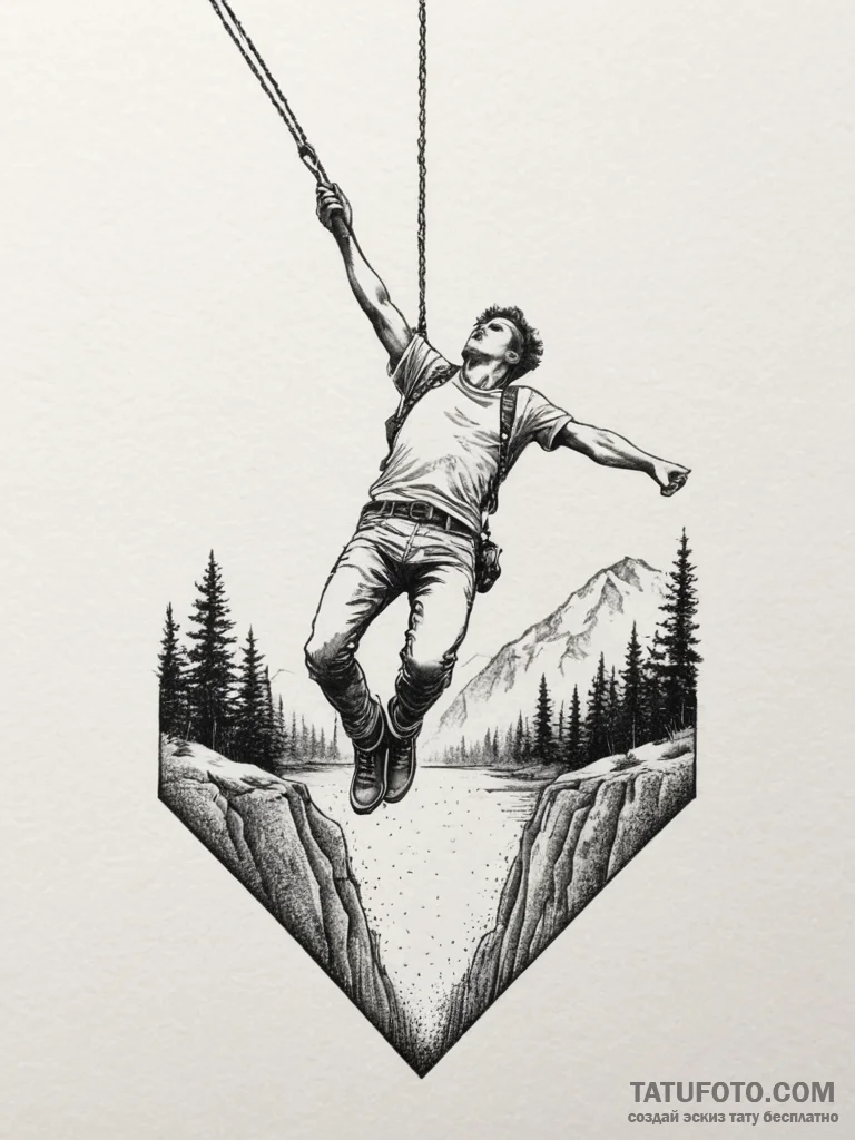 A person bungee jumping from a bridge., artis... - эскиз тату (№1754778558_0, 09.08.2025 22:29) — Tatufoto.com