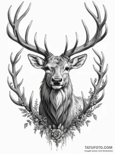 Tattoo design a majestic stag, antlers strong... - эскиз тату (№1754779567_0, 09.08.2025 22:46) — Tatufoto.com