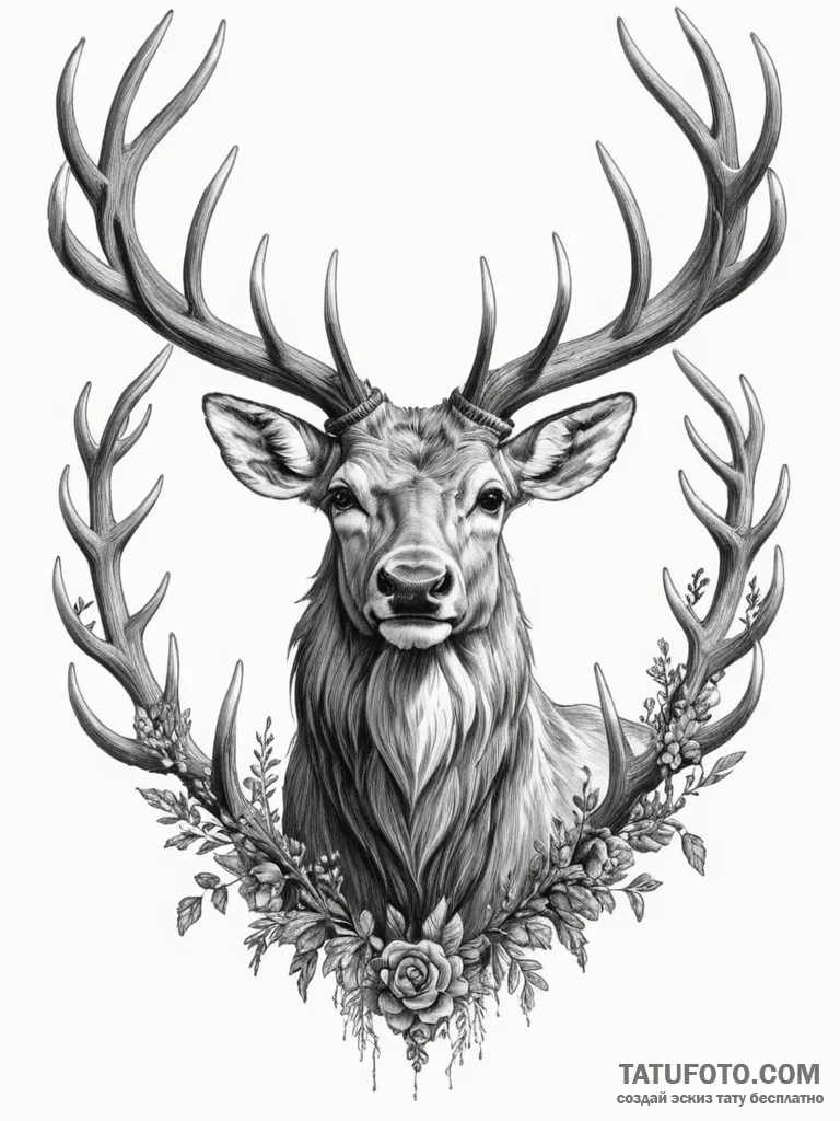 Tattoo design a majestic stag, antlers strong... - эскиз тату (№1754779567_0, 09.08.2025 22:46) — Tatufoto.com