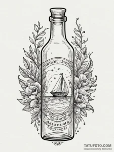 Tattoo design a stylized message in a bottle... - эскиз тату (№1754779973_0, 09.08.2025 22:52) — Tatufoto.com