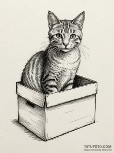 Schrodinger's cat in a box, artistic tattoo s... - эскиз тату (№1754780576_0, 09.08.2025 23:02) — Tatufoto.com