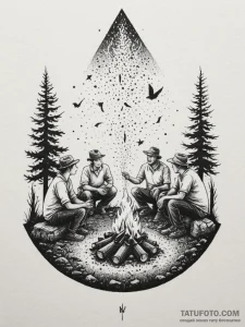A group of people around a campfire, telling... - эскиз тату (№1754781990_0, 09.08.2025 23:26) — Tatufoto.com