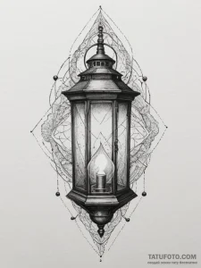 Tattoo sketch a stylized lantern casting eeri... - эскиз тату (№1754783173_0, 09.08.2025 23:46) — Tatufoto.com