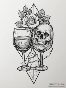 Tattoo design 'wine glass' on one, 'cheese' o... - эскиз тату (№1754783369_0, 09.08.2025 23:49) — Tatufoto.com