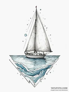 Tattoo sketch a serene ocean scene with a sin... - эскиз тату (№1754783762_0, 09.08.2025 23:56) — Tatufoto.com