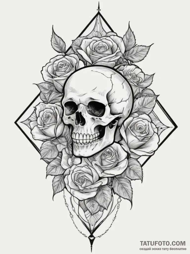 Rhombus, ink illustration for tattoo, chicano... - эскиз тату (№1754785531_0, 10.08.2025 00:25) — Tatufoto.com