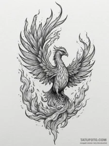 Tattoo sketch: a phoenix rising from flames,... - эскиз тату (№1754785925_0, 10.08.2025 00:32) — Tatufoto.com