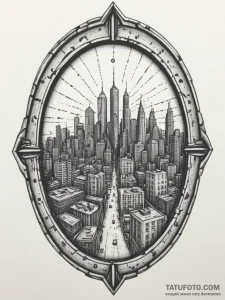 A window looking out onto a cyberpunk city, t... - эскиз тату (№1754787305_0, 10.08.2025 00:55) — Tatufoto.com