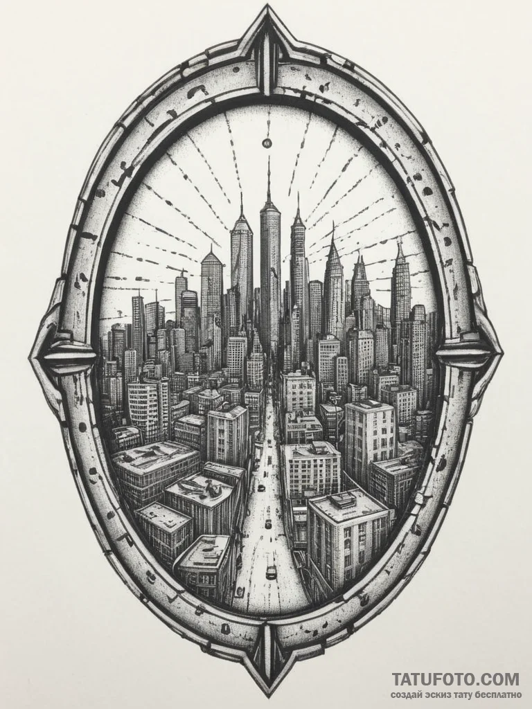 A window looking out onto a cyberpunk city, t... - эскиз тату (№1754787305_0, 10.08.2025 00:55) — Tatufoto.com