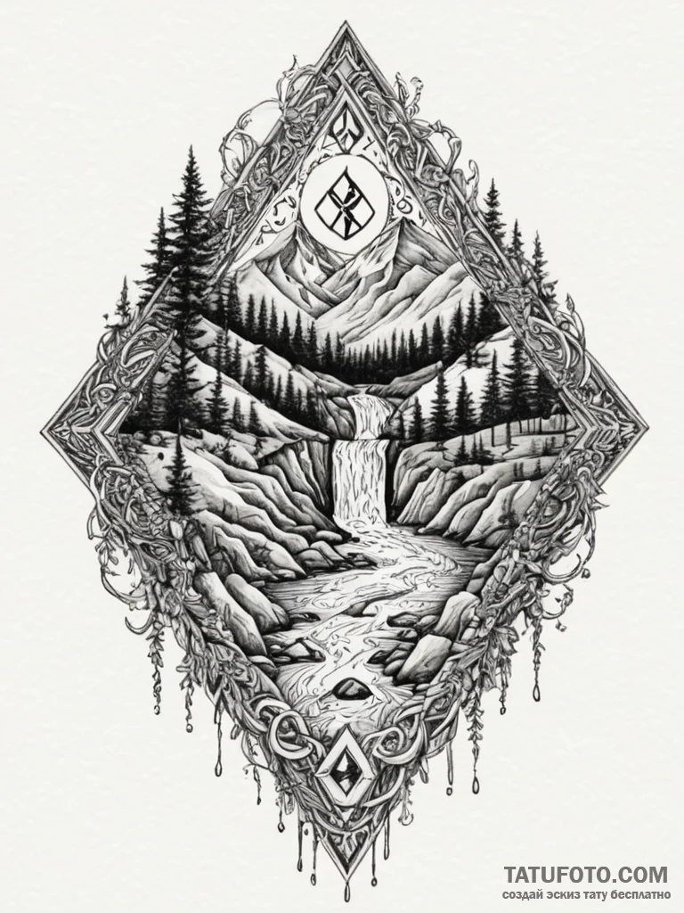 112. tattoo design: an "istok" rune integrate... - эскиз тату (№1754787703_0, 10.08.2025 01:01) — Tatufoto.com