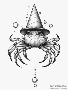 Tattoo design a cancer crab wearing a tiny pa... - эскиз тату (№1754787904_0, 10.08.2025 01:05) — Tatufoto.com