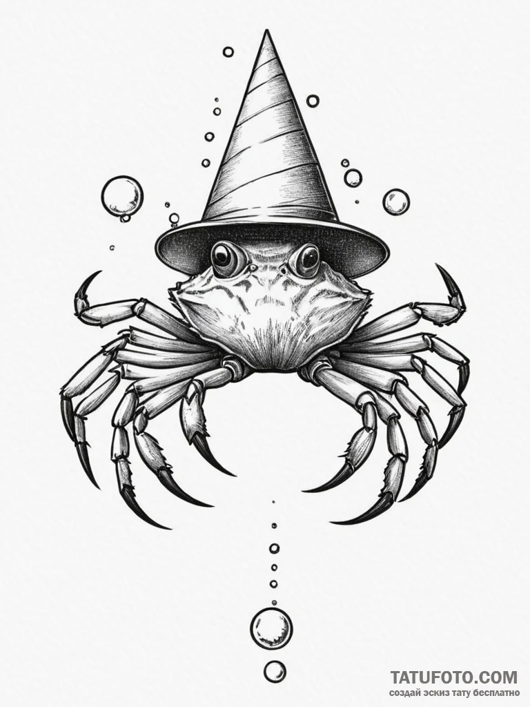 Tattoo design a cancer crab wearing a tiny pa... - эскиз тату (№1754787904_0, 10.08.2025 01:05) — Tatufoto.com