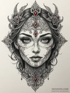 Tattoo sketch a close-up of a scarred face, e... - эскиз тату (№1754788697_0, 10.08.2025 01:18) — Tatufoto.com