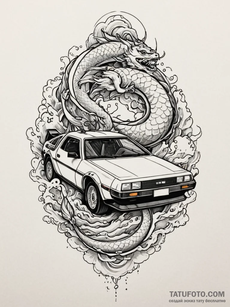 The delorean time machine, artistic tattoo sk... - эскиз тату (№1754789894_0, 10.08.2025 01:38) — Tatufoto.com