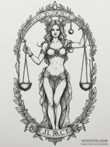 Tattoo sketch libra's scales with the "justic... - эскиз тату (№1754790090_0, 10.08.2025 01:41) — Tatufoto.com