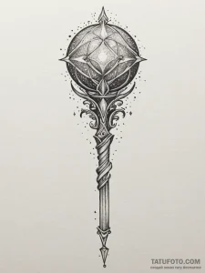 Tattoo sketch a stylized royal scepter or orb... - эскиз тату (№1754790488_0, 10.08.2025 01:48) — Tatufoto.com