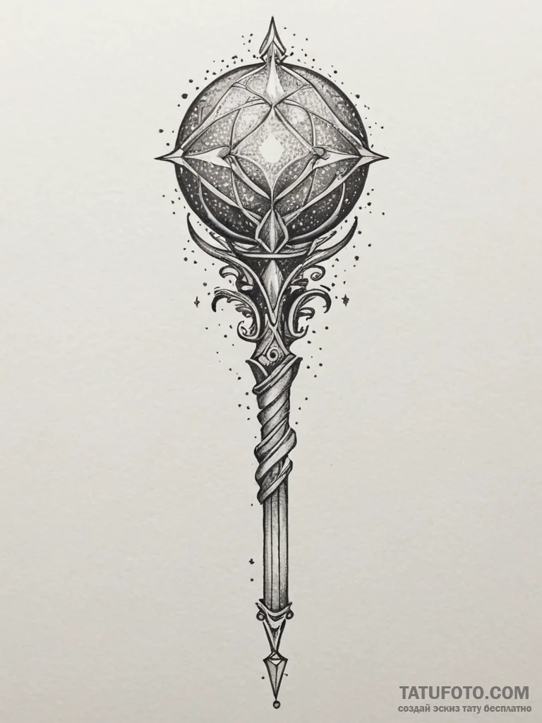 Tattoo sketch a stylized royal scepter or orb... - эскиз тату (№1754790488_0, 10.08.2025 01:48) — Tatufoto.com