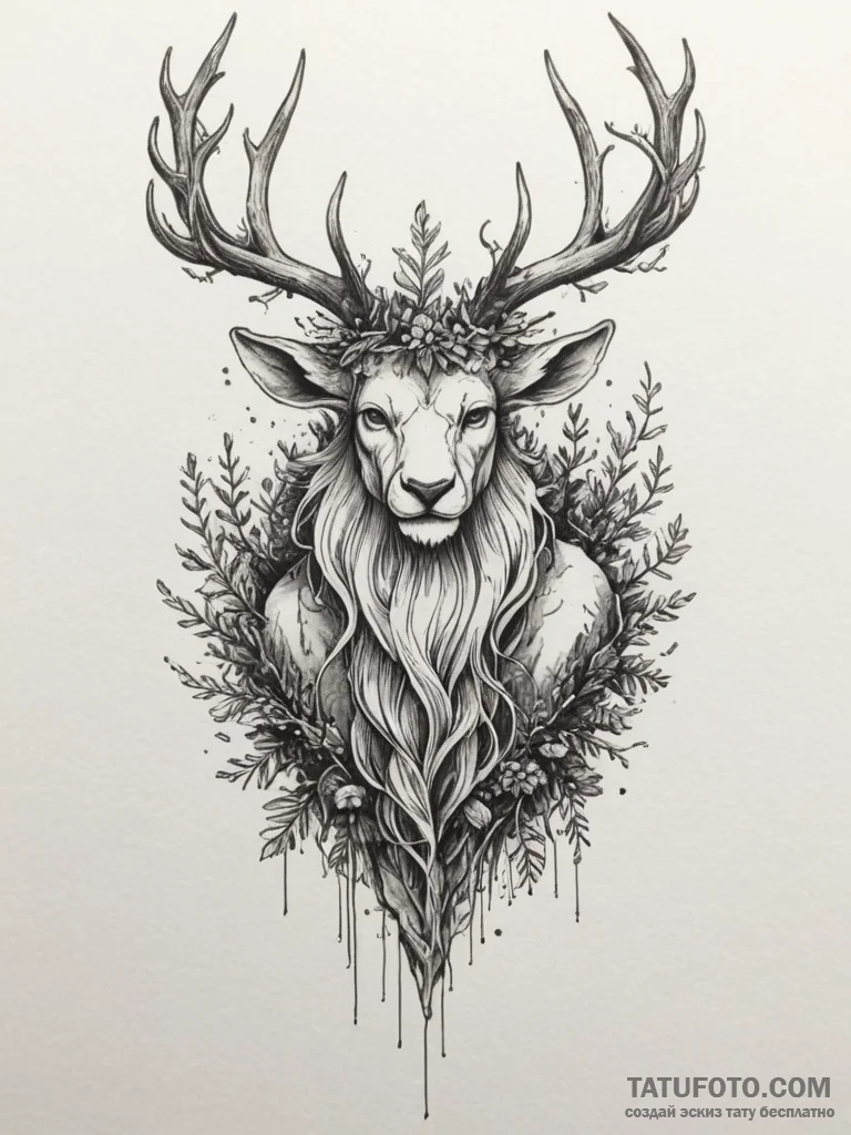 Leshy (forest spirit), ink illustration for t... - эскиз тату (№1754790888_0, 10.08.2025 01:54) — Tatufoto.com