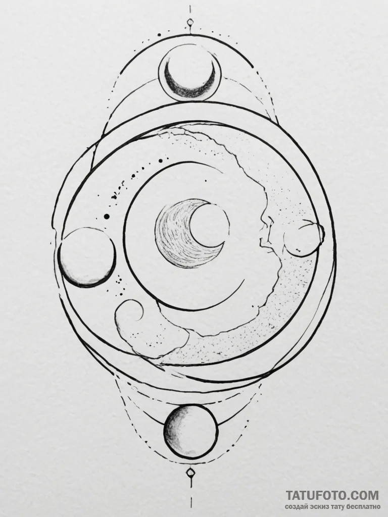Tattoo design a moon phases sequence, with on... - эскиз тату (№1754791280_0, 10.08.2025 02:01) — Tatufoto.com