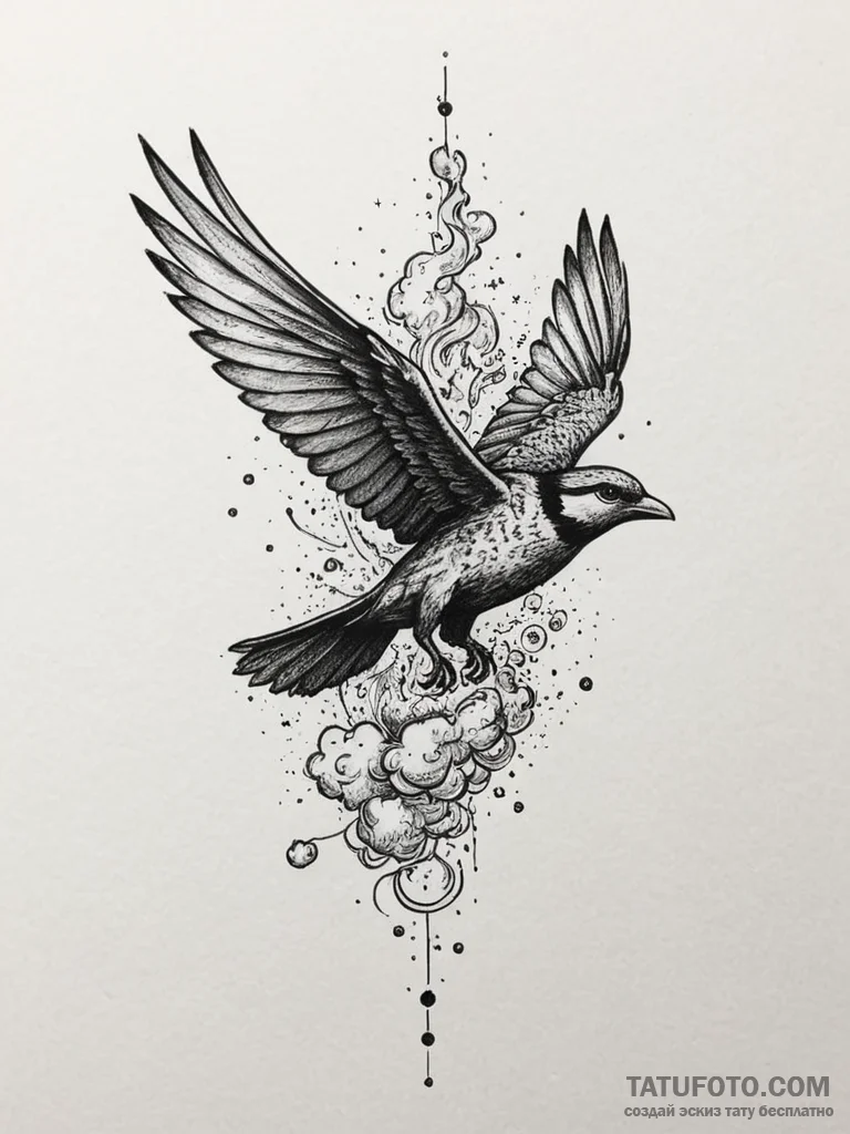 Tattoo sketch a cloud turning into a bird in... - эскиз тату (№1754791479_0, 10.08.2025 02:04) — Tatufoto.com