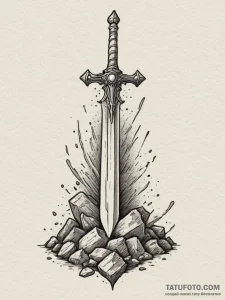 Tattoo design a classic fantasy sword plunged... - эскиз тату (№1754791695_0, 10.08.2025 02:08) — Tatufoto.com