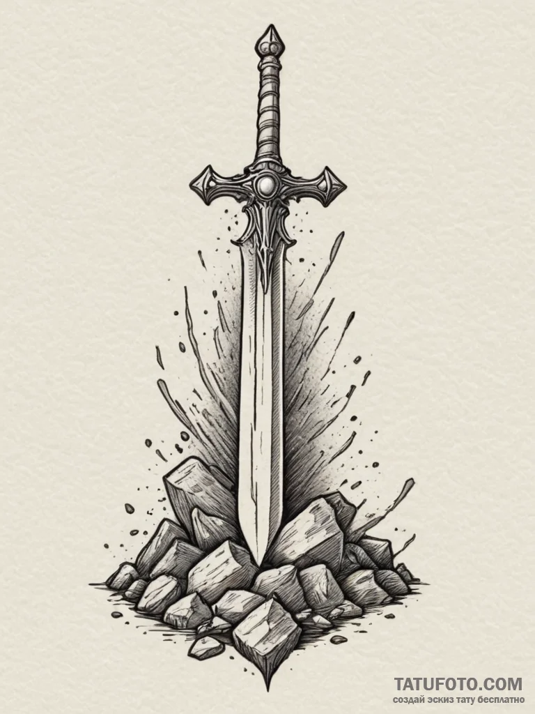 Tattoo design a classic fantasy sword plunged... - эскиз тату (№1754791695_0, 10.08.2025 02:08) — Tatufoto.com