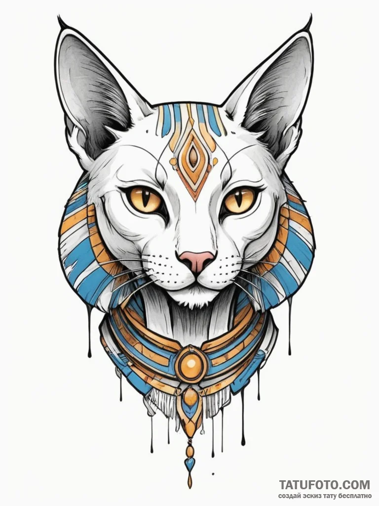 Bastet, concept art for tattoo, muted color p... - эскиз тату (№1754794729_0, 10.08.2025 02:58) — Tatufoto.com