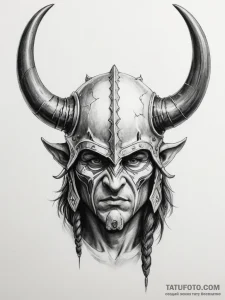 Tattoo sketch a fantasy barbarian's horned he... - эскиз тату (№1754796508_0, 10.08.2025 03:28) — Tatufoto.com