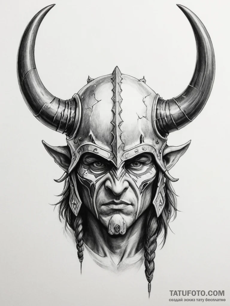 Tattoo sketch a fantasy barbarian's horned he... - эскиз тату (№1754796508_0, 10.08.2025 03:28) — Tatufoto.com